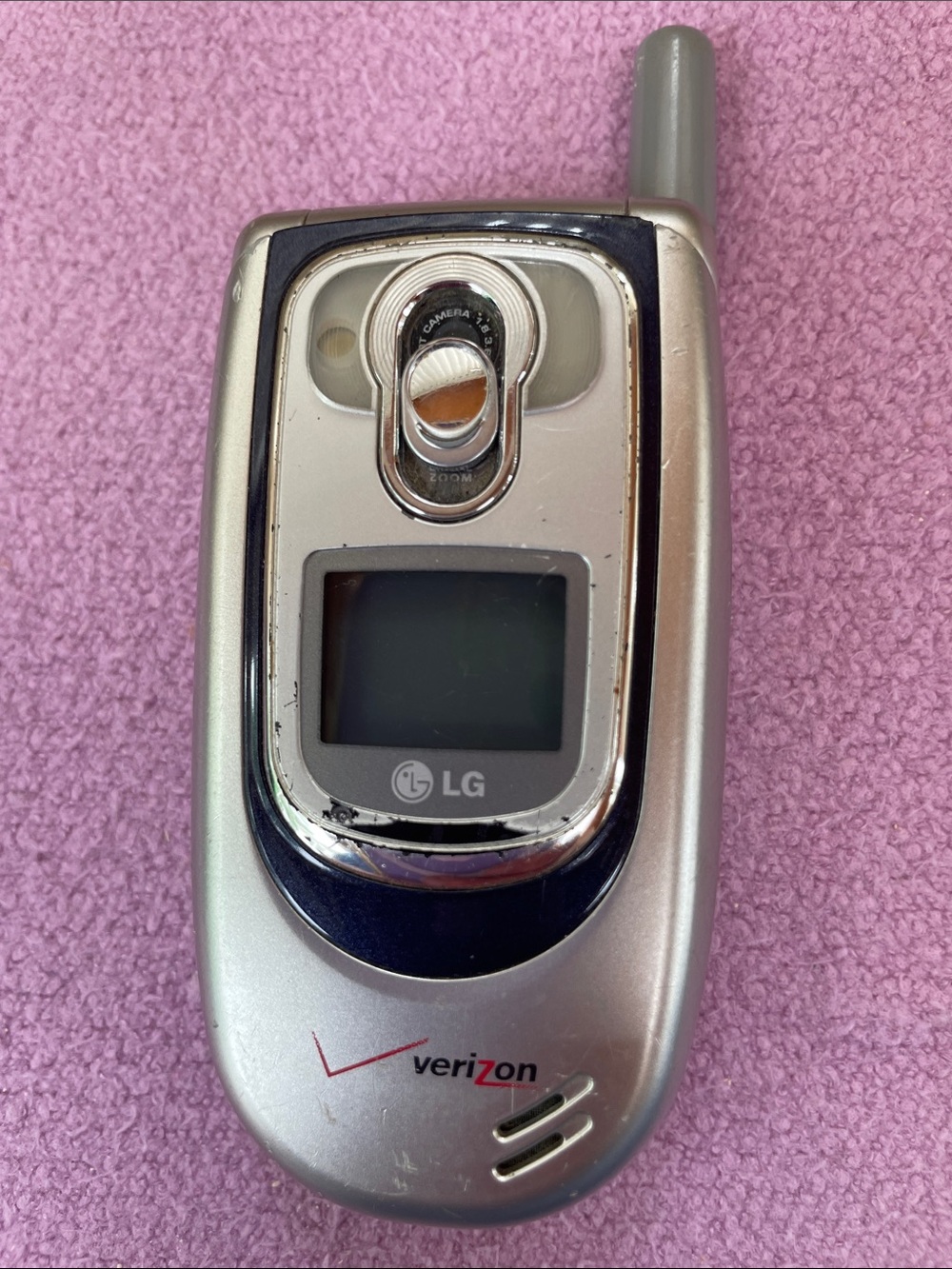LG Silver Flip Phone with External Camera and Antenna